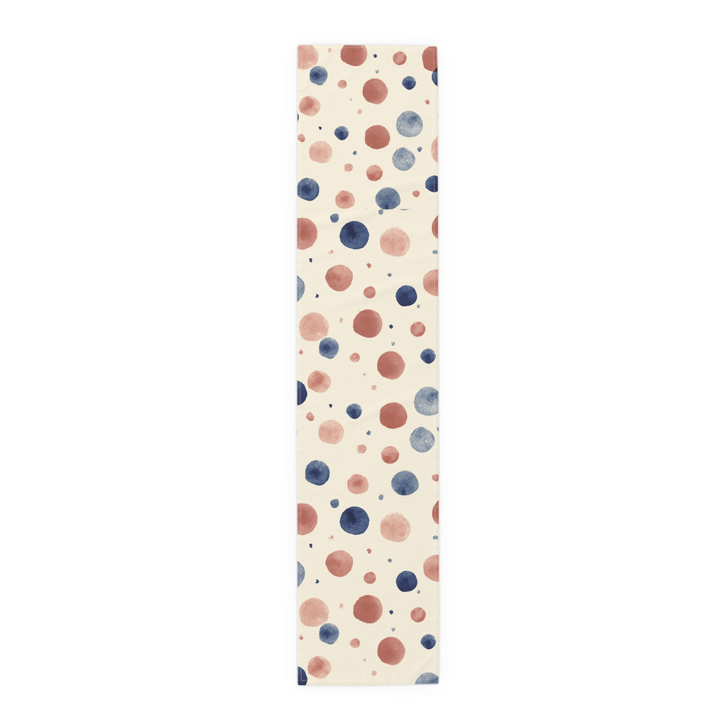 Watercolor Dot Table Runner â€” Neutral Blush & Navy Cotton-Poly Table Decor