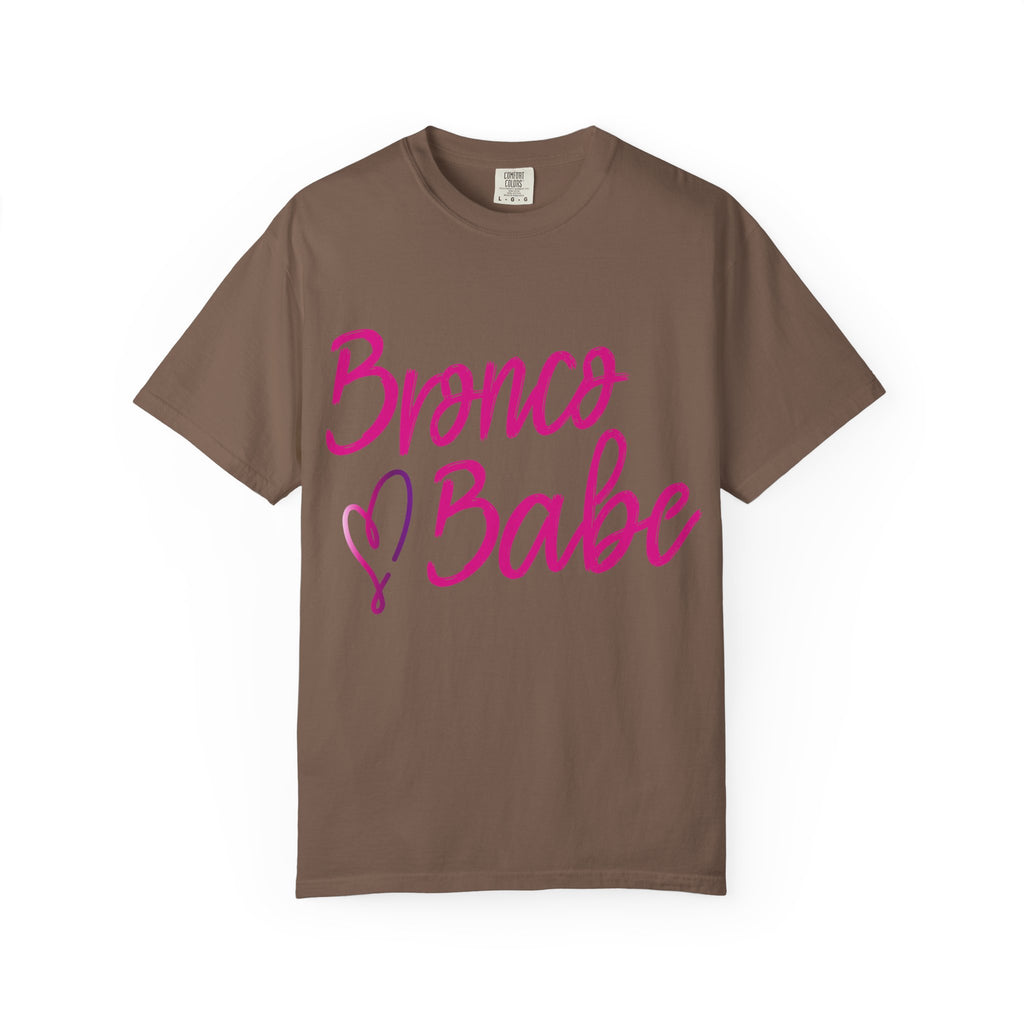 Bronco Babe T‑Shirt — Pink Script Heart Bronco Owner