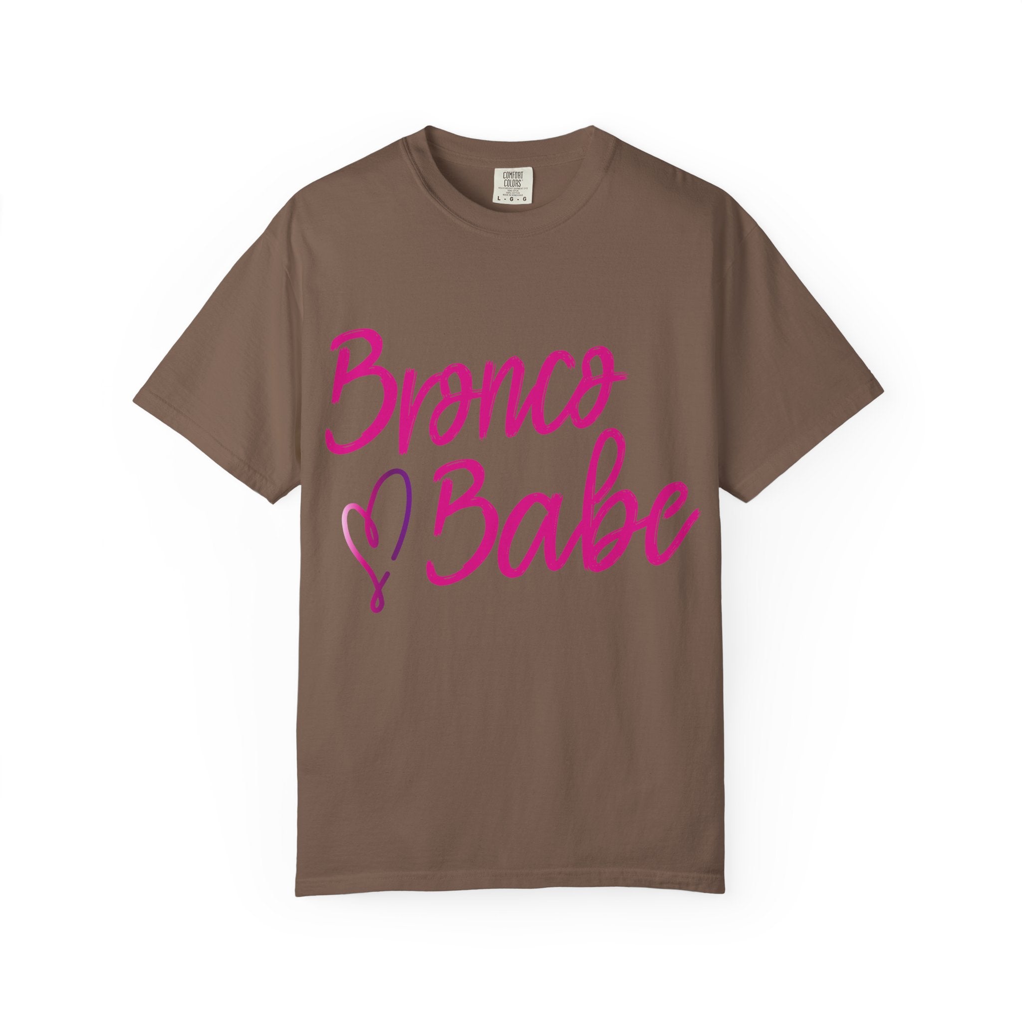 Bronco Babe T‑Shirt — Pink Script Heart Bronco Owner