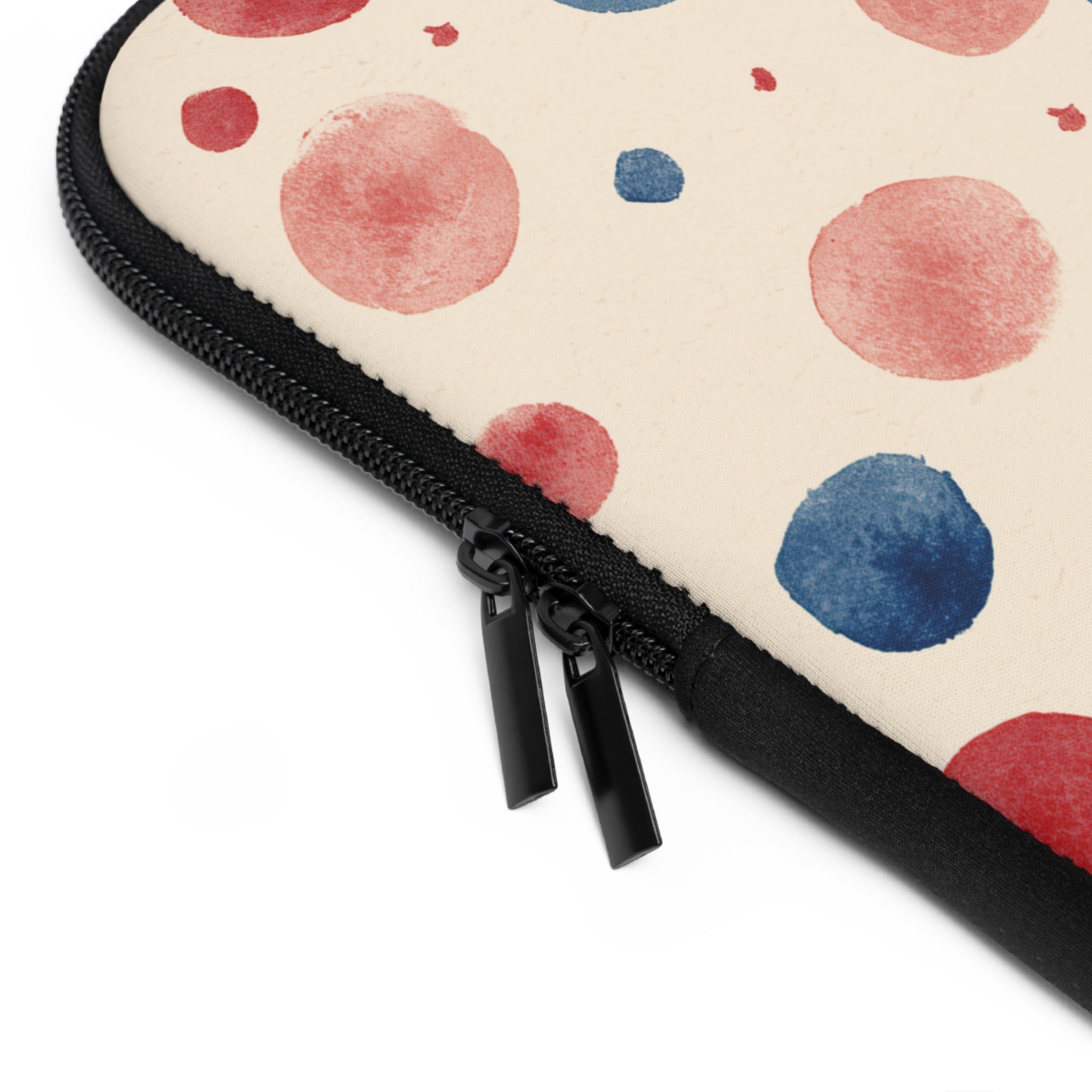Watercolor Polka Dot Laptop Sleeve â€“ Red & Blue Dots on Cream