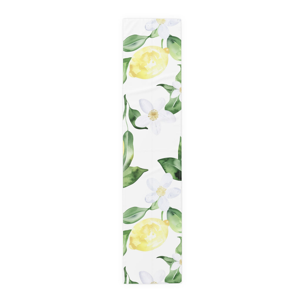 Lemon Blossom Table Runner â€” Citrus Floral Cotton-Poly Decor