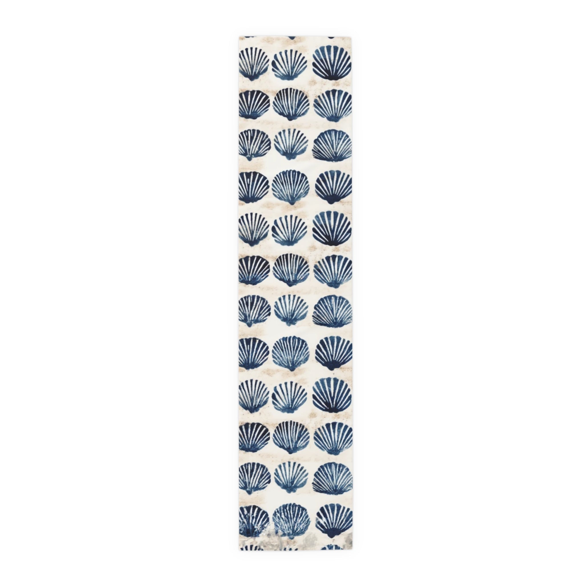 Coastal Navy Shell Table Runner â€“ Blue Seashell Cotton-Poly Dining Decor