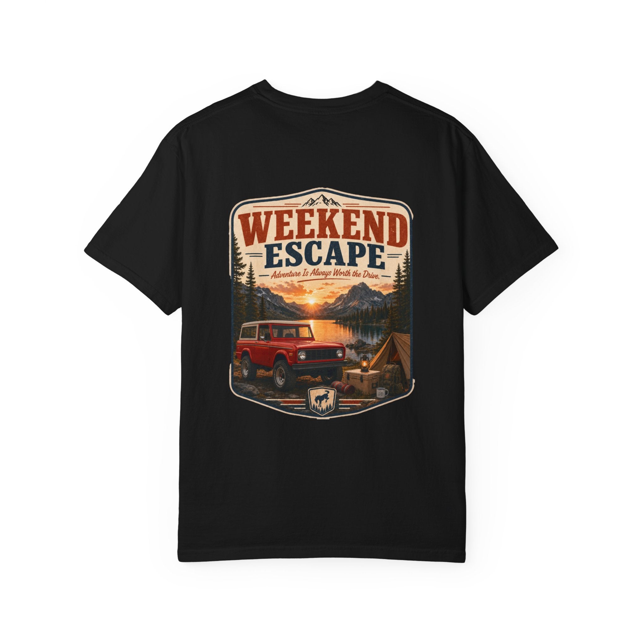 Weekend Escape Camping T-Shirt — Vintage Bronco & Campfire Adventure Tee