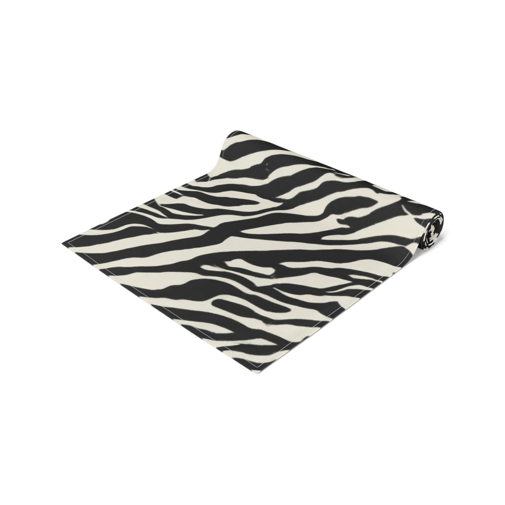 Zebra Print Table Runner â€” Black & White Animal Stripe Dining Decor