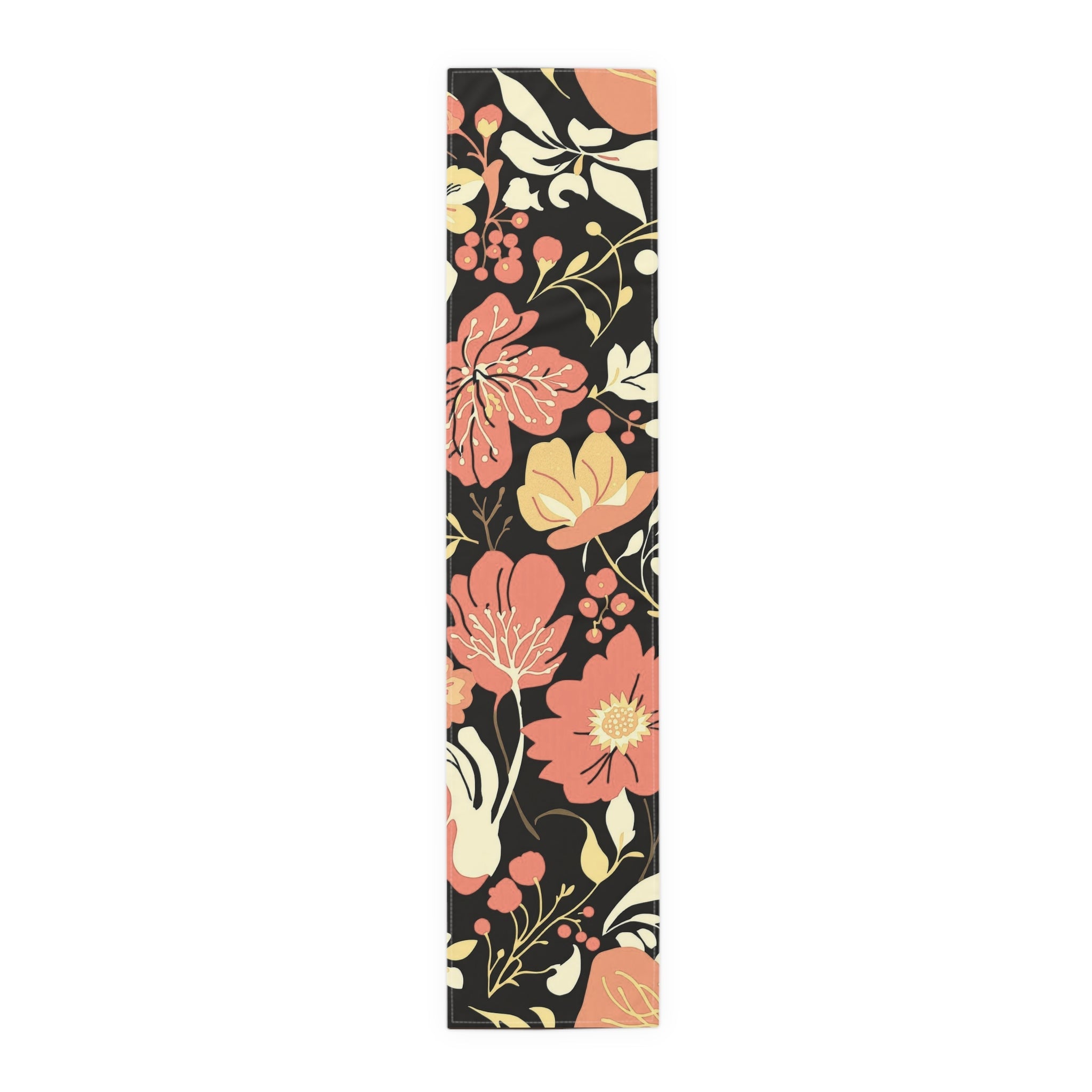 Floral Noir Table Runner â€” Coral & Cream Garden Pattern 16x72