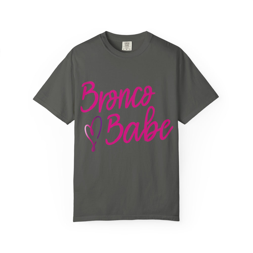 Bronco Babe T‑Shirt — Pink Script Heart Bronco Owner