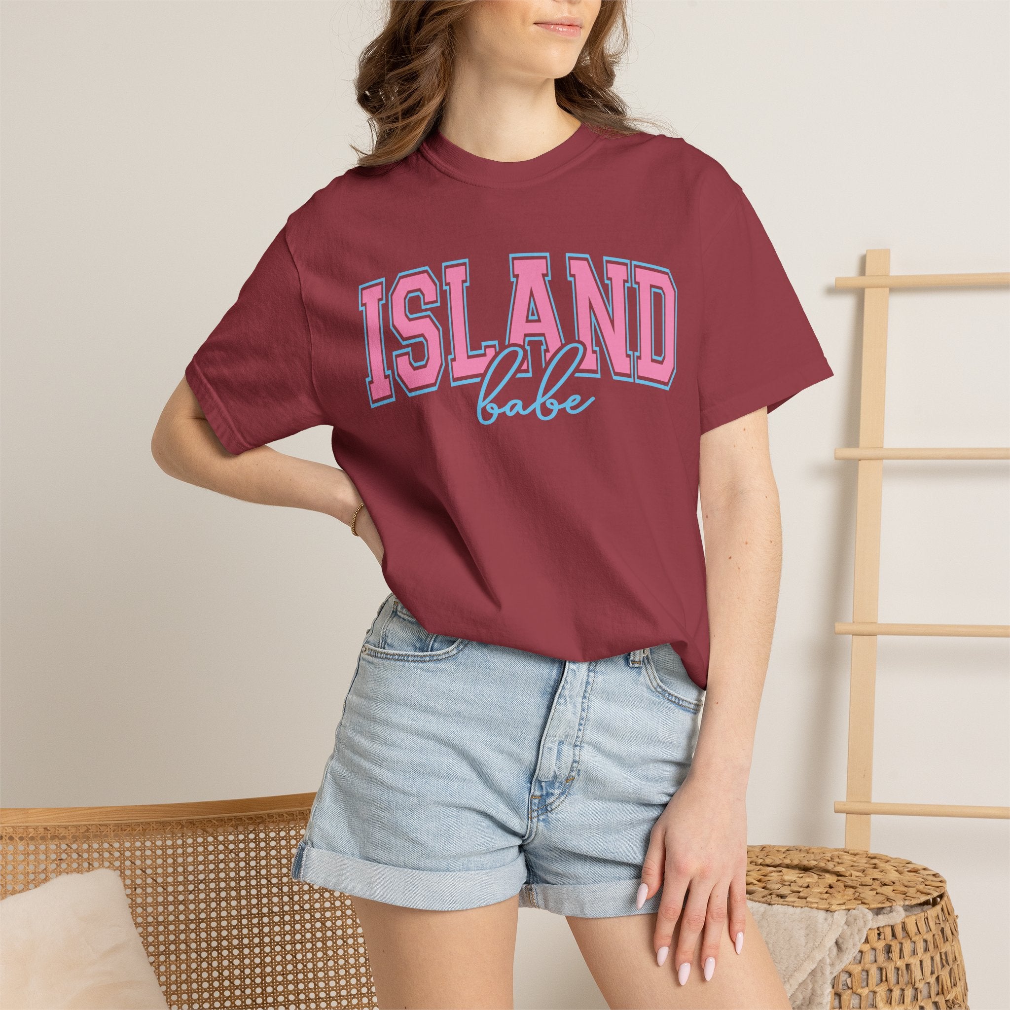 Island Babe T-Shirt — Retro Pink & Blue Beach Tee