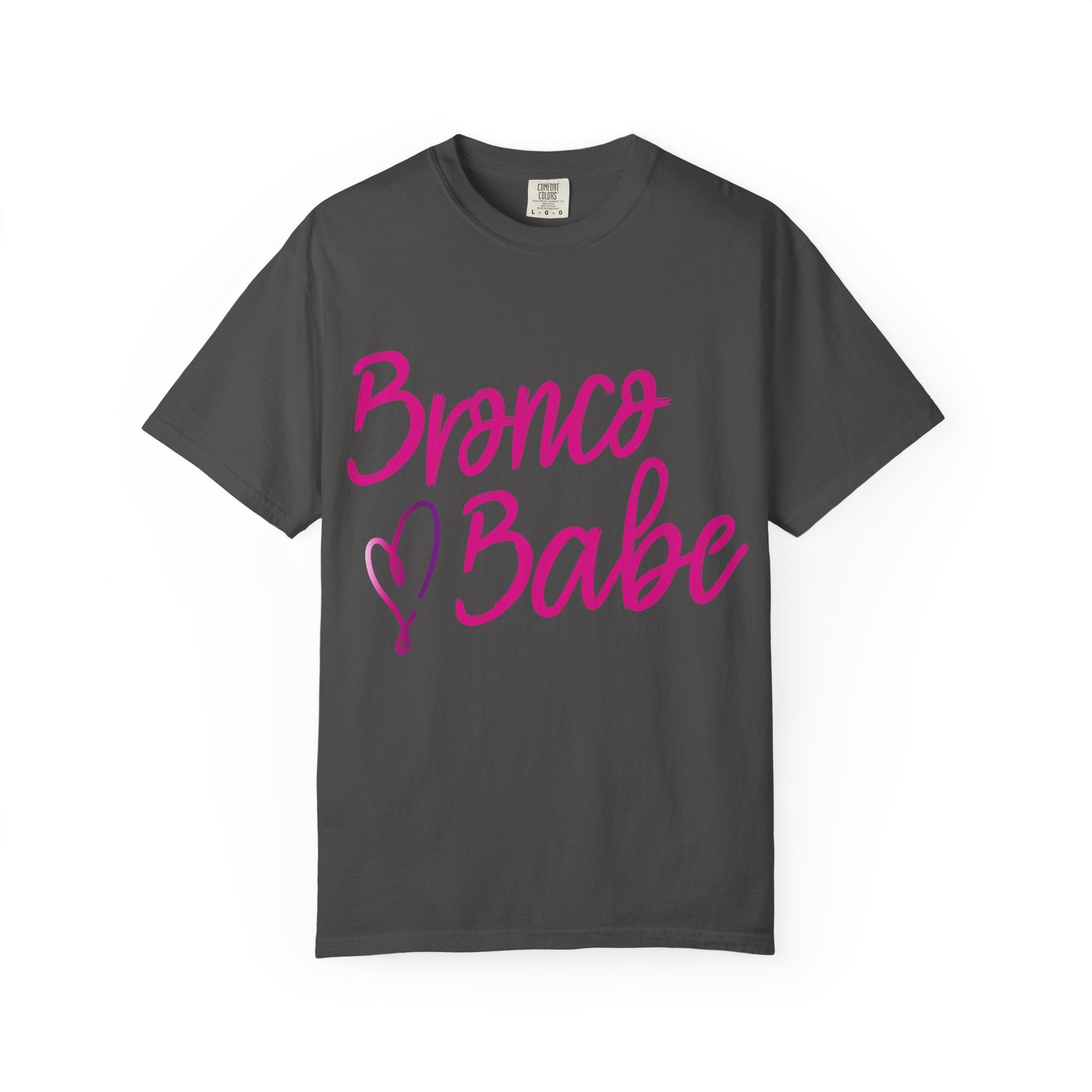 Bronco Babe T‑Shirt — Pink Script Heart Bronco Owner