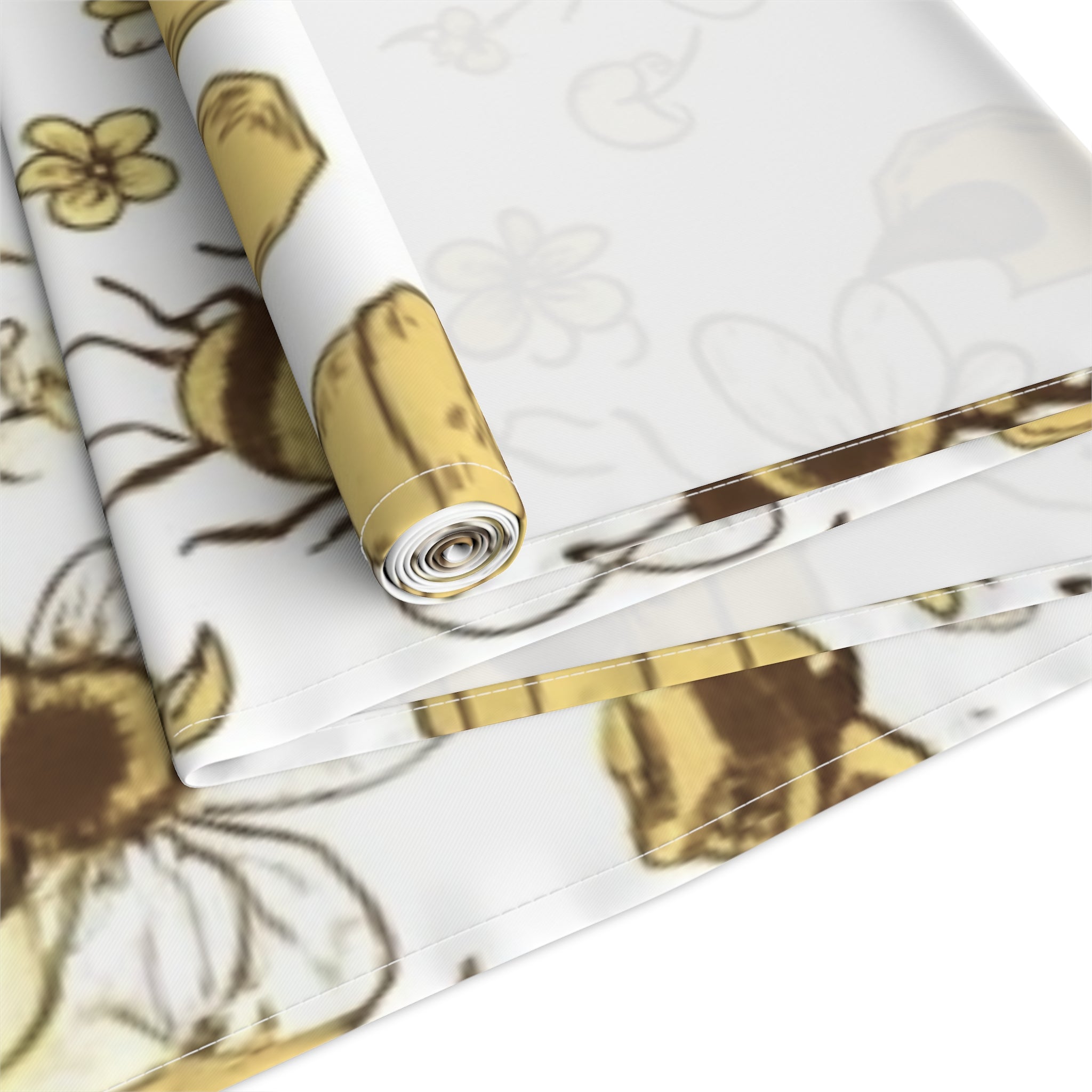 Bee & Honey Floral Table Runner â€” Yellow Bee Pattern Cotton-Poly Home Decor