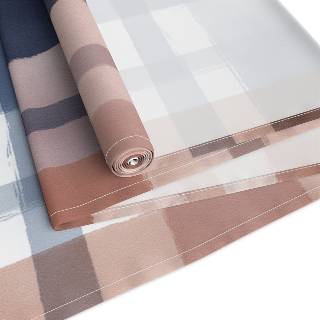 Plaid Watercolor Table Runner â€” Blue & Blush Cotton-Poly Decor