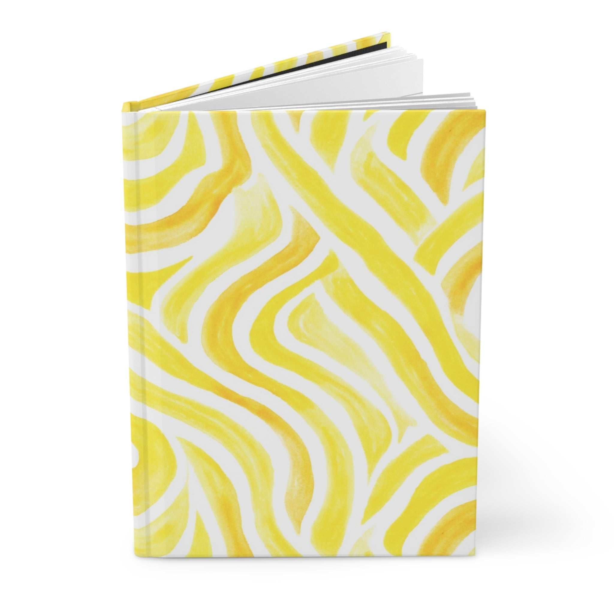 Yellow Abstract Swirl Hardcover Journal â€” Bright Wavy Pattern Notebook