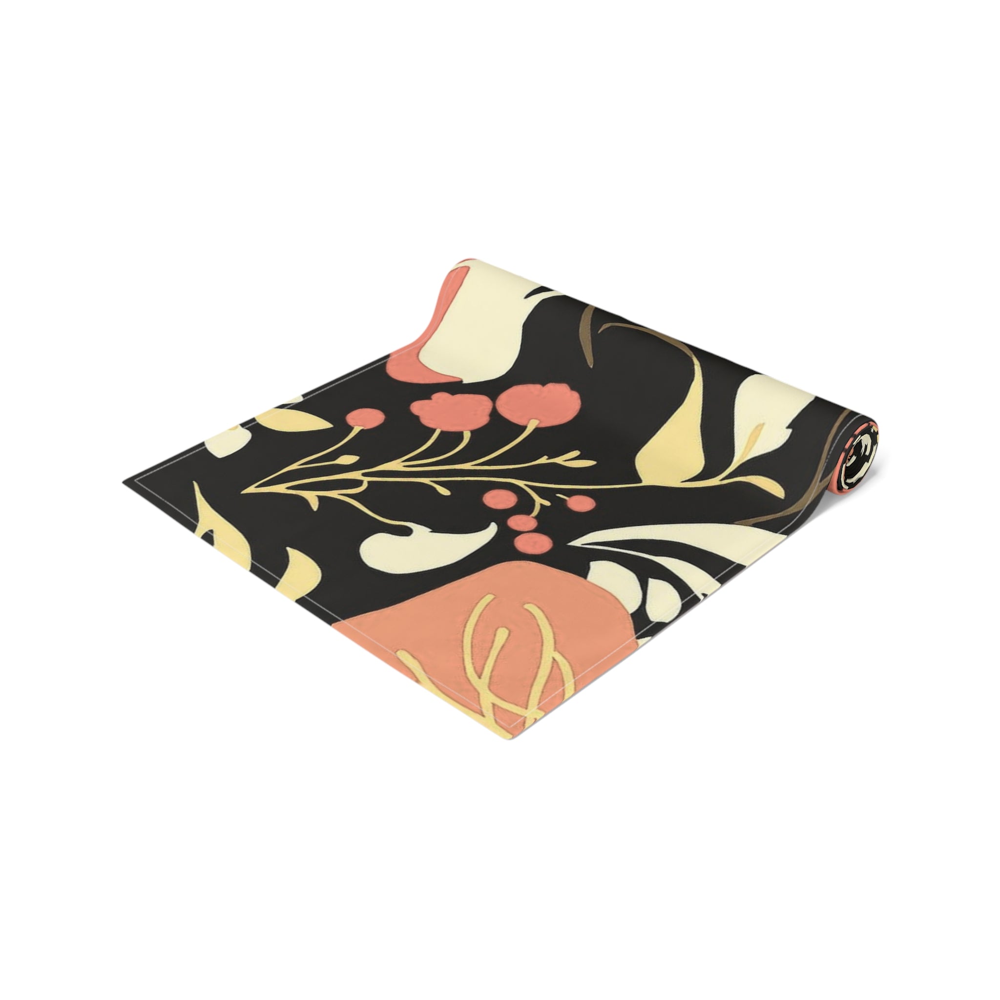 Floral Noir Table Runner â€” Coral & Cream Garden Pattern 16x72