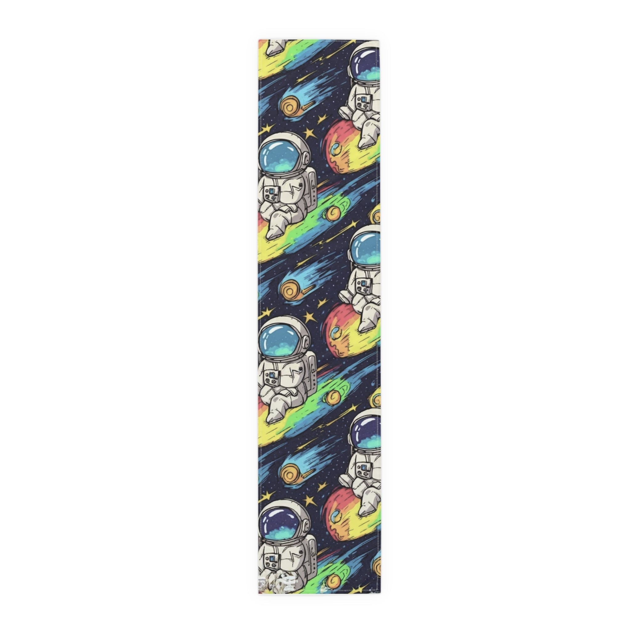 Astronaut Space Pattern Table Runner â€” Colorful Cosmic Dinner Table Decor