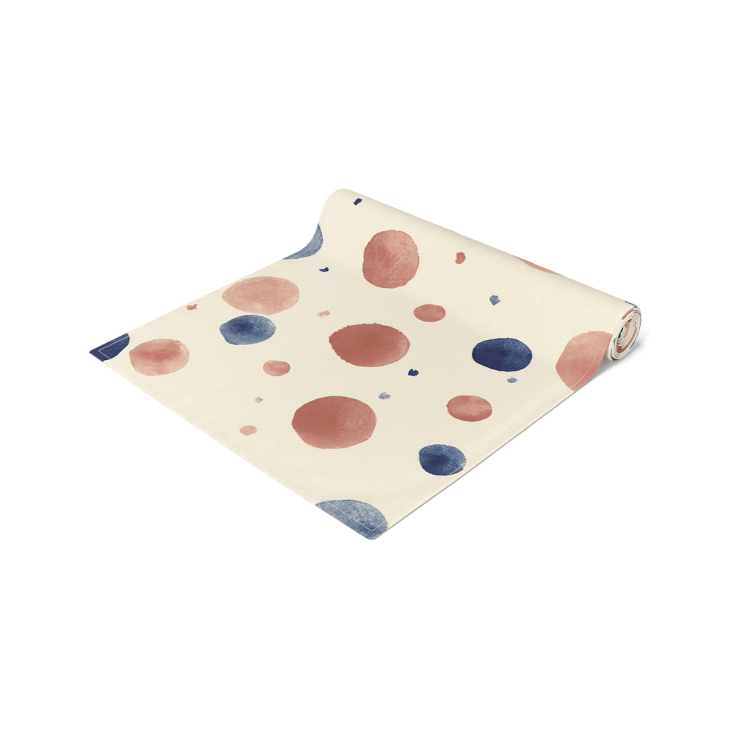 Watercolor Dot Table Runner â€” Neutral Blush & Navy Cotton-Poly Table Decor