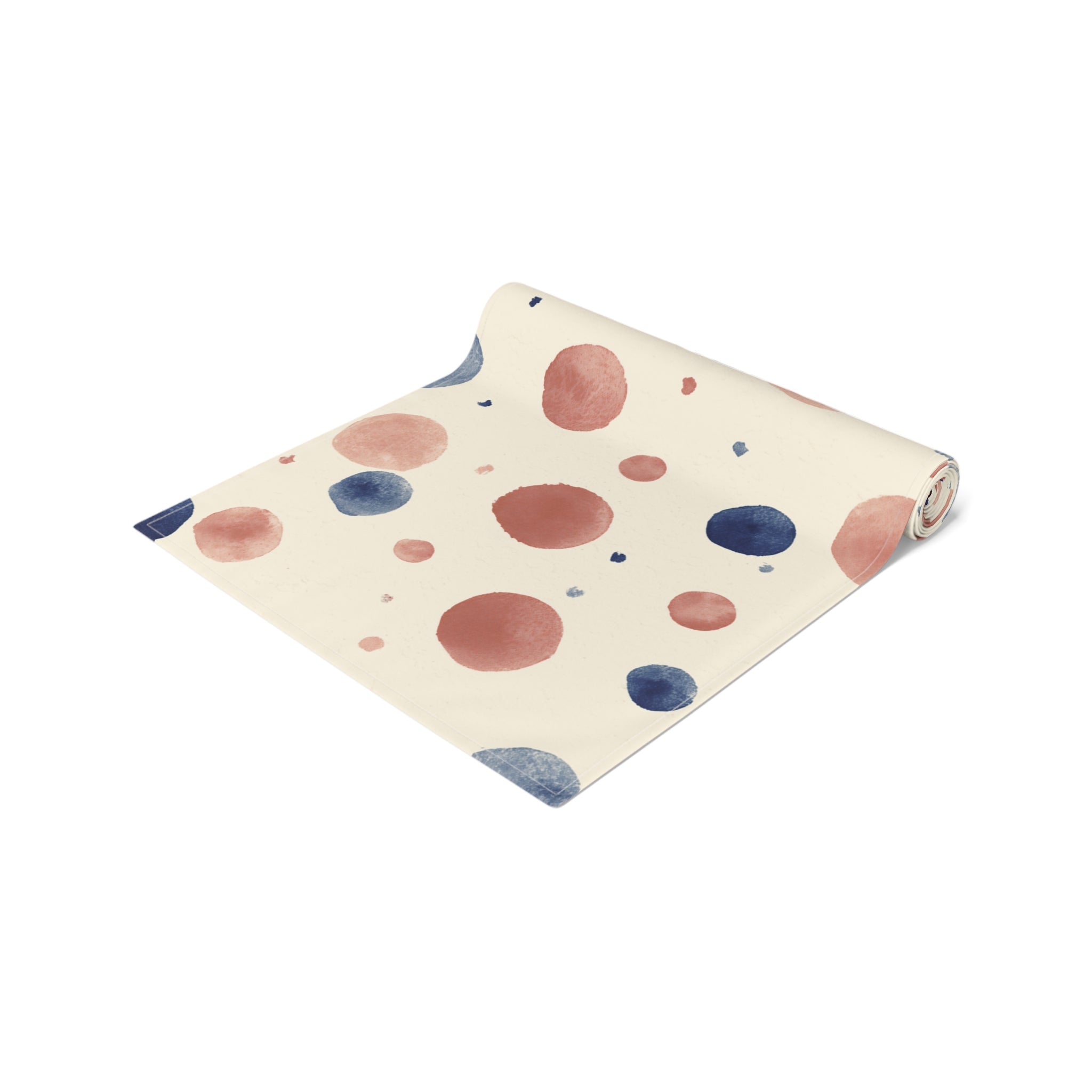 Watercolor Dot Table Runner â€” Neutral Blush & Navy Cotton-Poly Table Decor