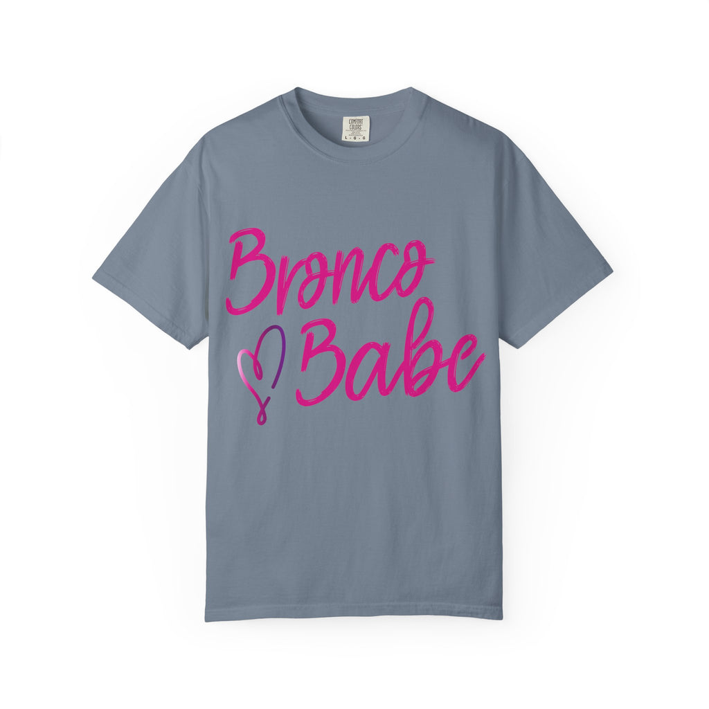 Bronco Babe T‑Shirt — Pink Script Heart Bronco Owner