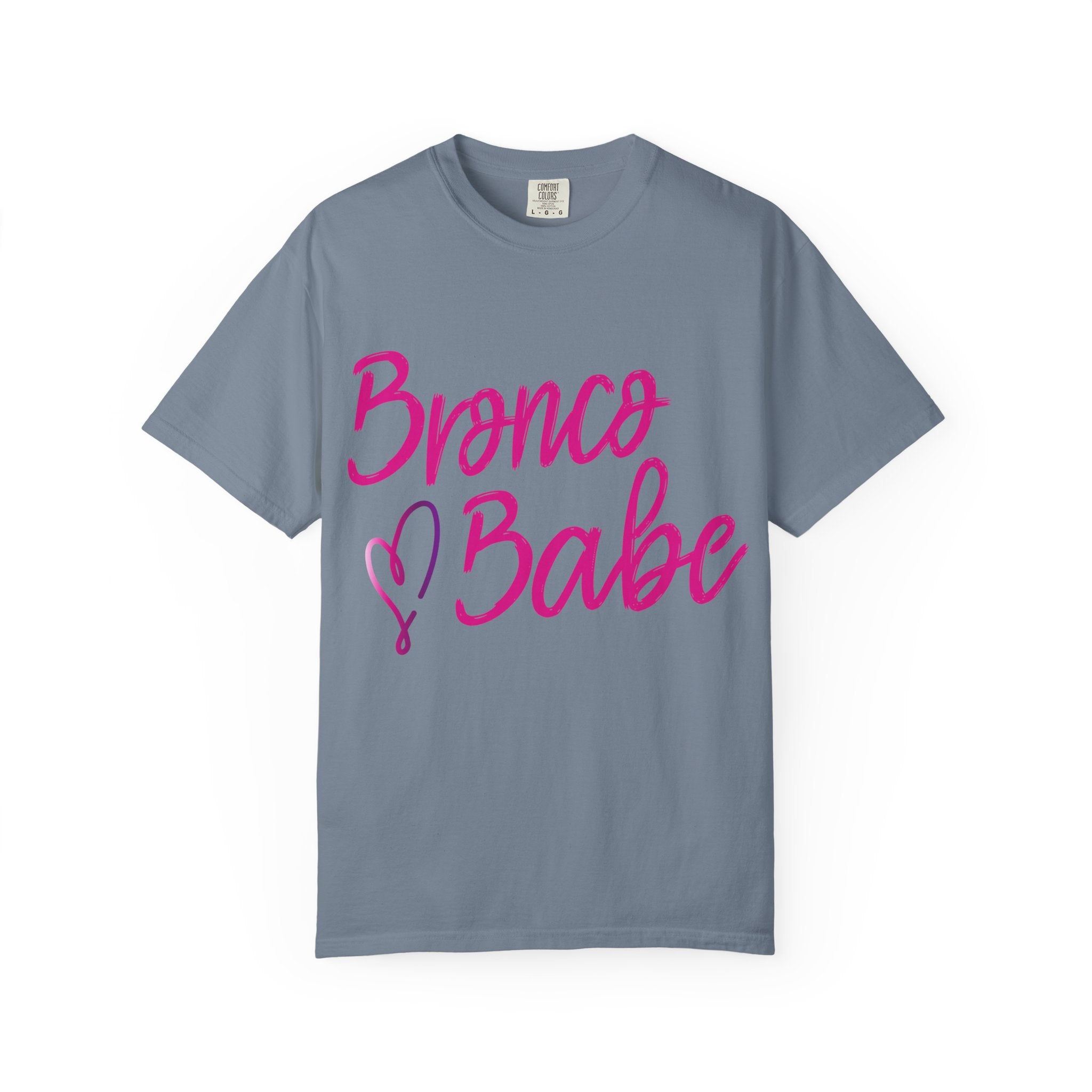 Bronco Babe T‑Shirt — Pink Script Heart Bronco Owner