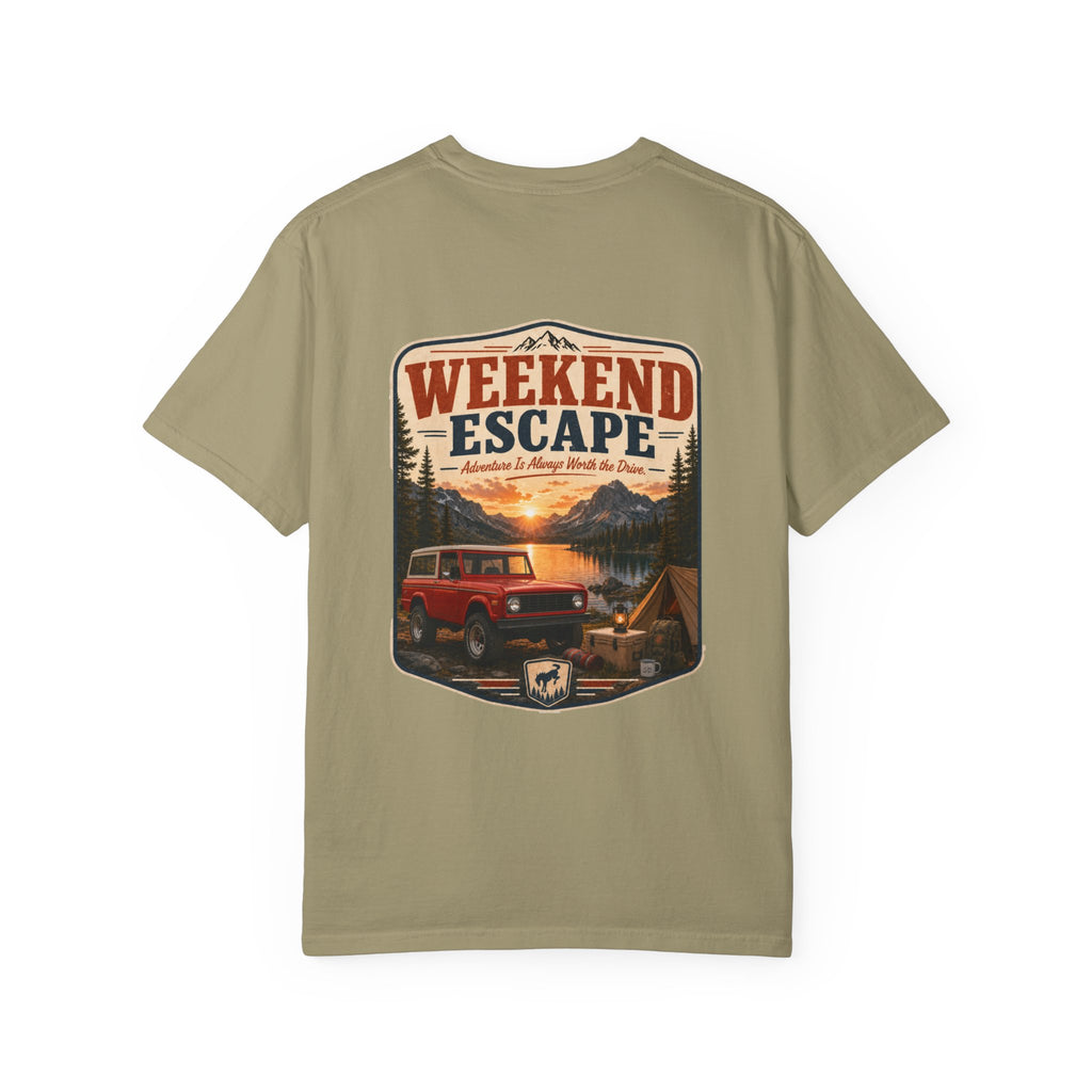 Weekend Escape Camping T-Shirt — Vintage Bronco & Campfire Adventure Tee