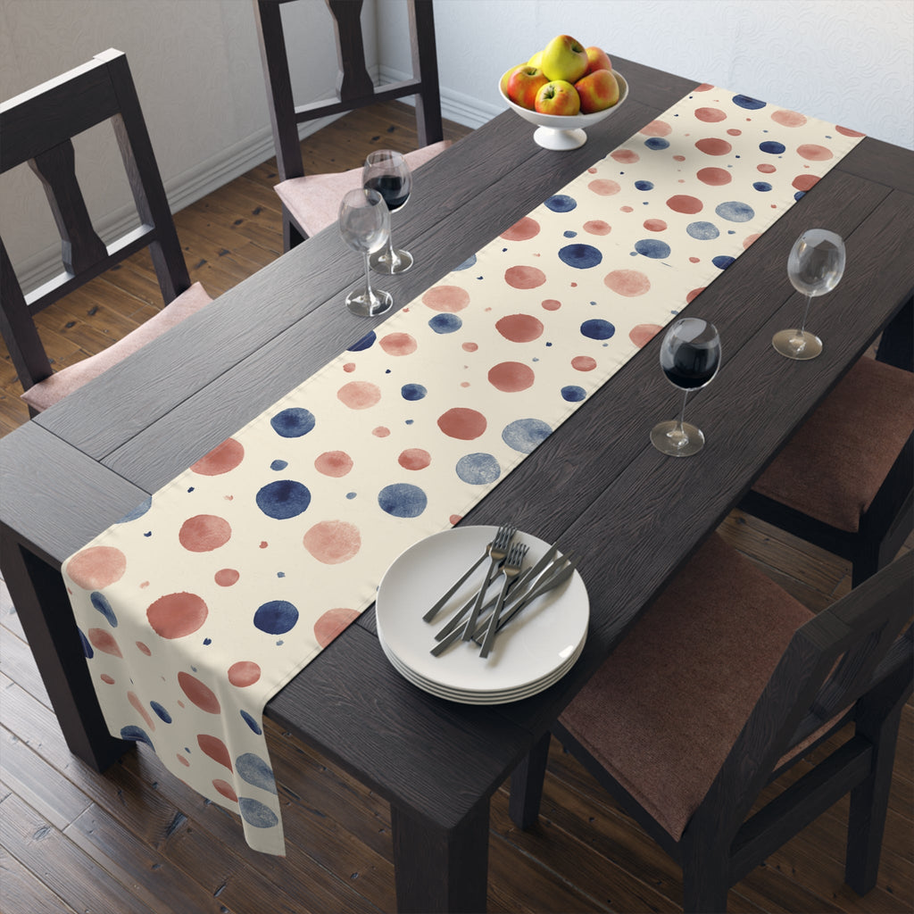 Watercolor Dot Table Runner â€” Neutral Blush & Navy Cotton-Poly Table Decor