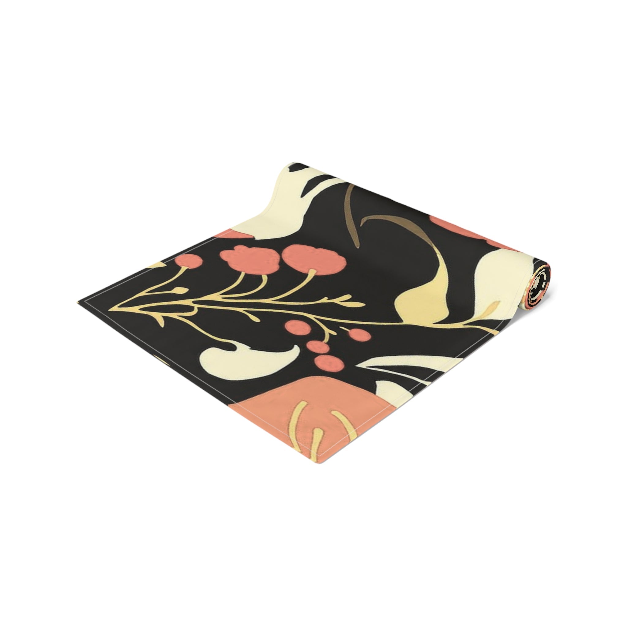 Floral Black & Coral Table Runner â€” Vintage Garden Cotton-Blend Decor 16x90