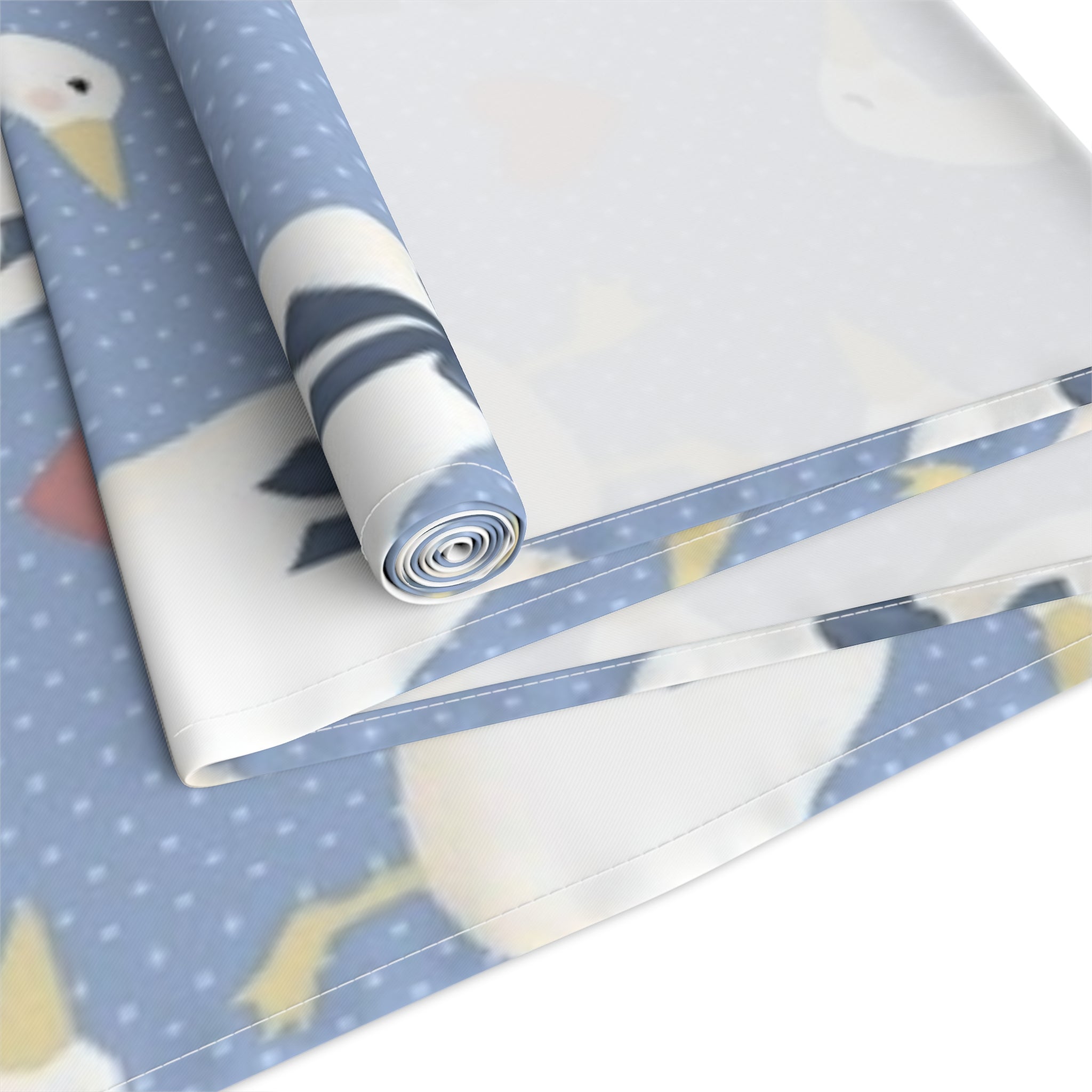 Goose Pattern Table Runner â€” Blue Cotton-Poly Dining Runner with Cute Hearts