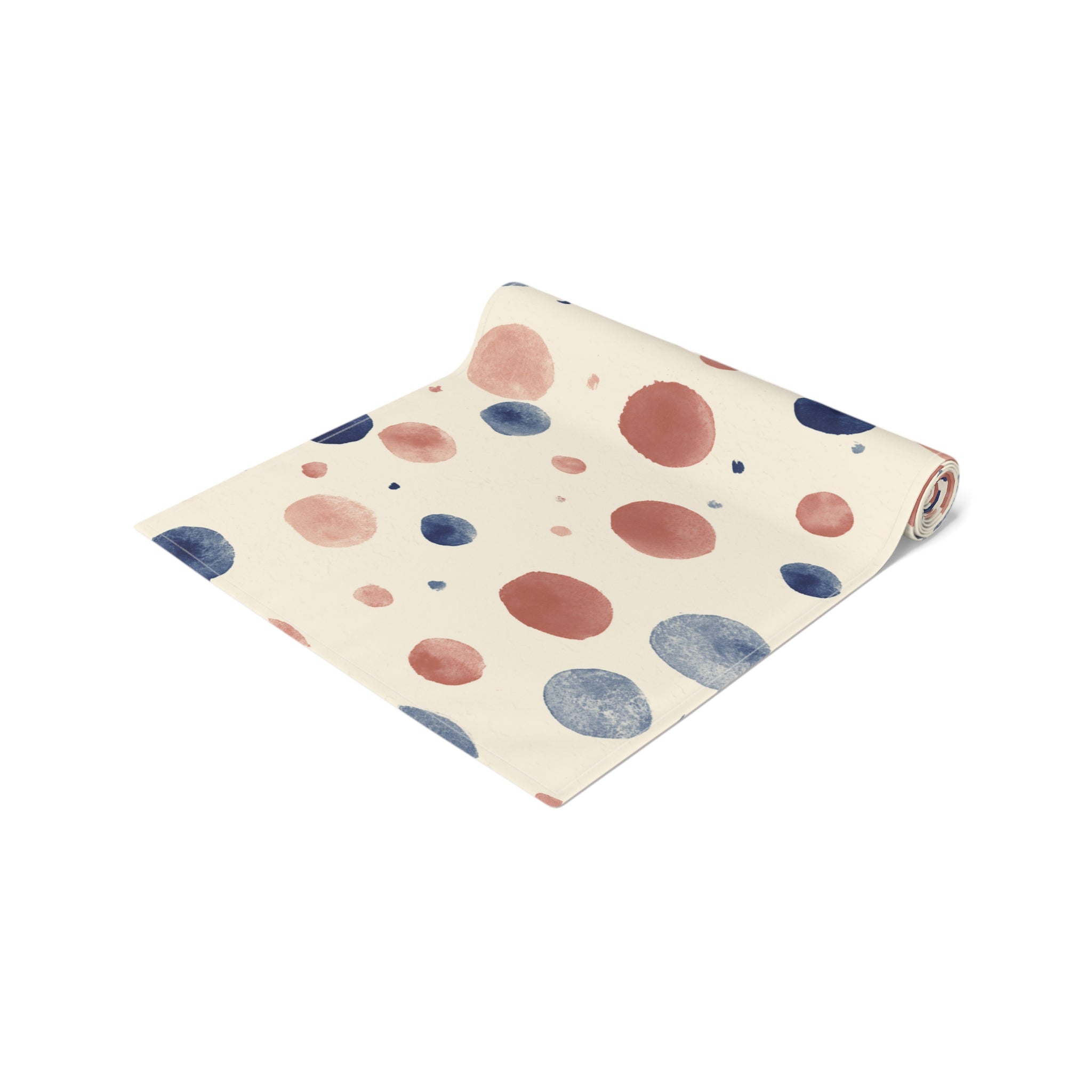 Watercolor Dot Table Runner â€” Neutral Blush & Navy Cotton-Poly Table Decor