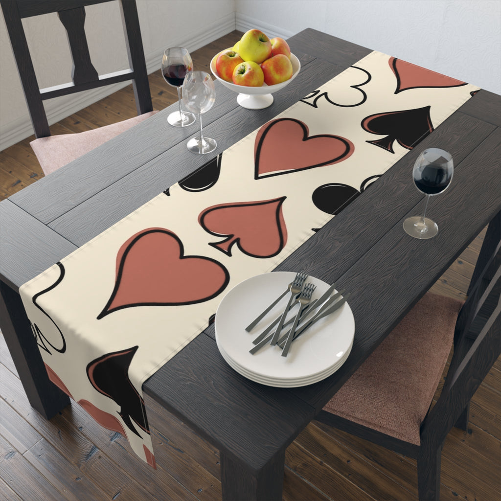Card Suits Table Runner â€” Hearts & Spades Repeating Pattern Cotton-Poly Runner