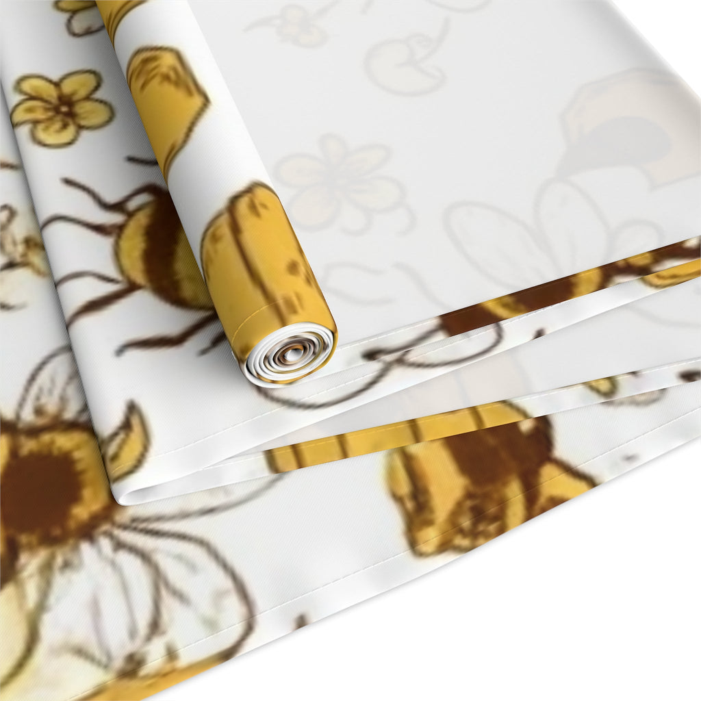 Bee & Honey Floral Table Runner â€” Yellow Bee Pattern Cotton-Poly Home Decor