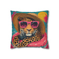 Tropical Leopard Throw Pillow â€” Summer Safari Decorative Pillowcase with Sunglasses & Straw Hat