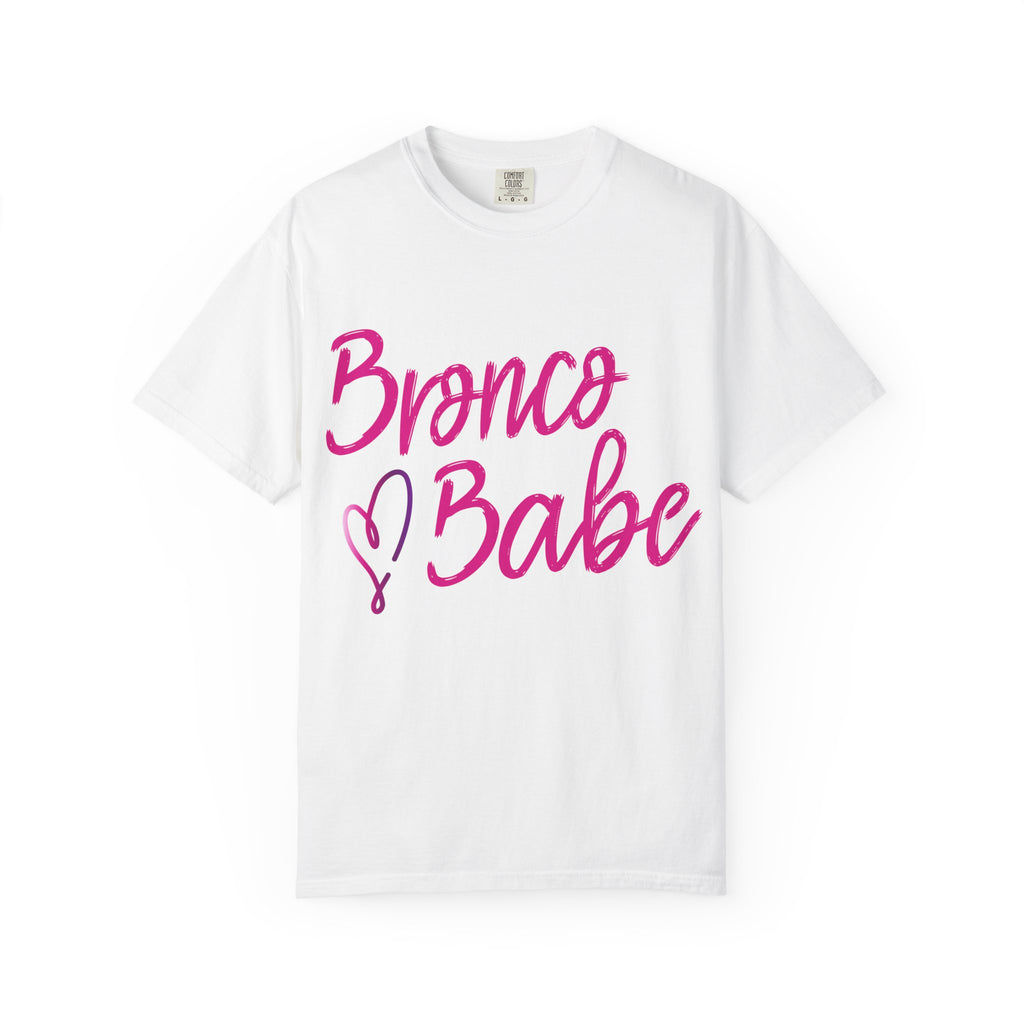 Bronco Babe T‑Shirt — Pink Script Heart Bronco Owner