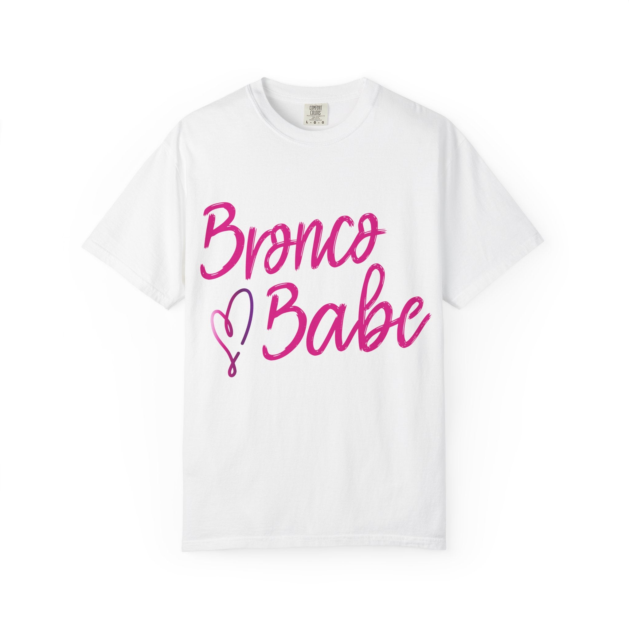 Bronco Babe T‑Shirt — Pink Script Heart Bronco Owner