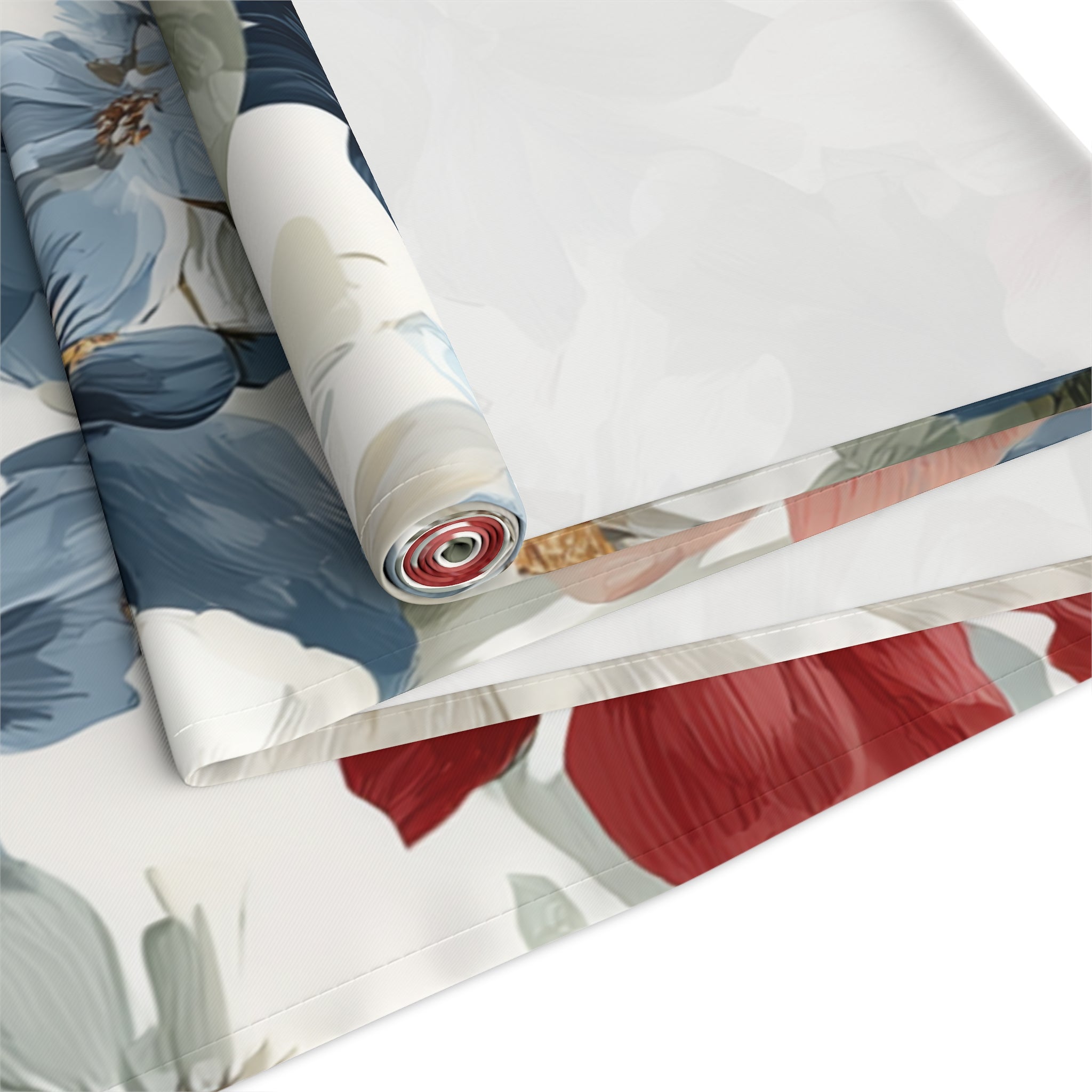 Floral Cotton-Poly Table Runner â€” Blue & Rust Watercolor Garden