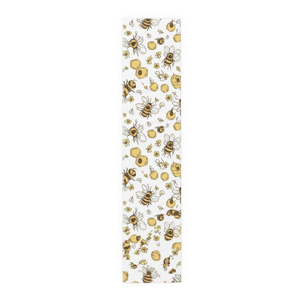 Bee & Honey Floral Table Runner â€” Yellow Bee Pattern Cotton-Poly Home Decor