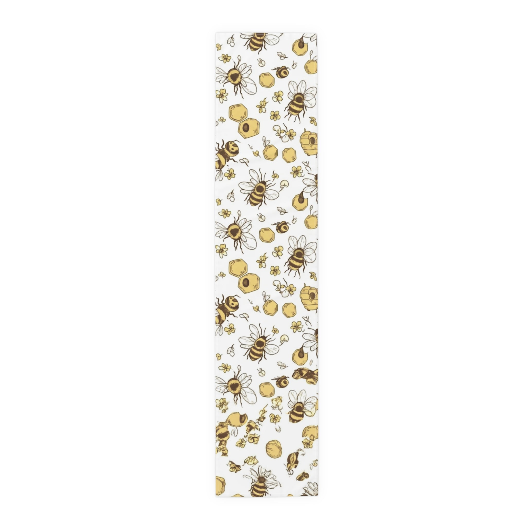 Bee & Honey Floral Table Runner â€” Yellow Bee Pattern Cotton-Poly Home Decor