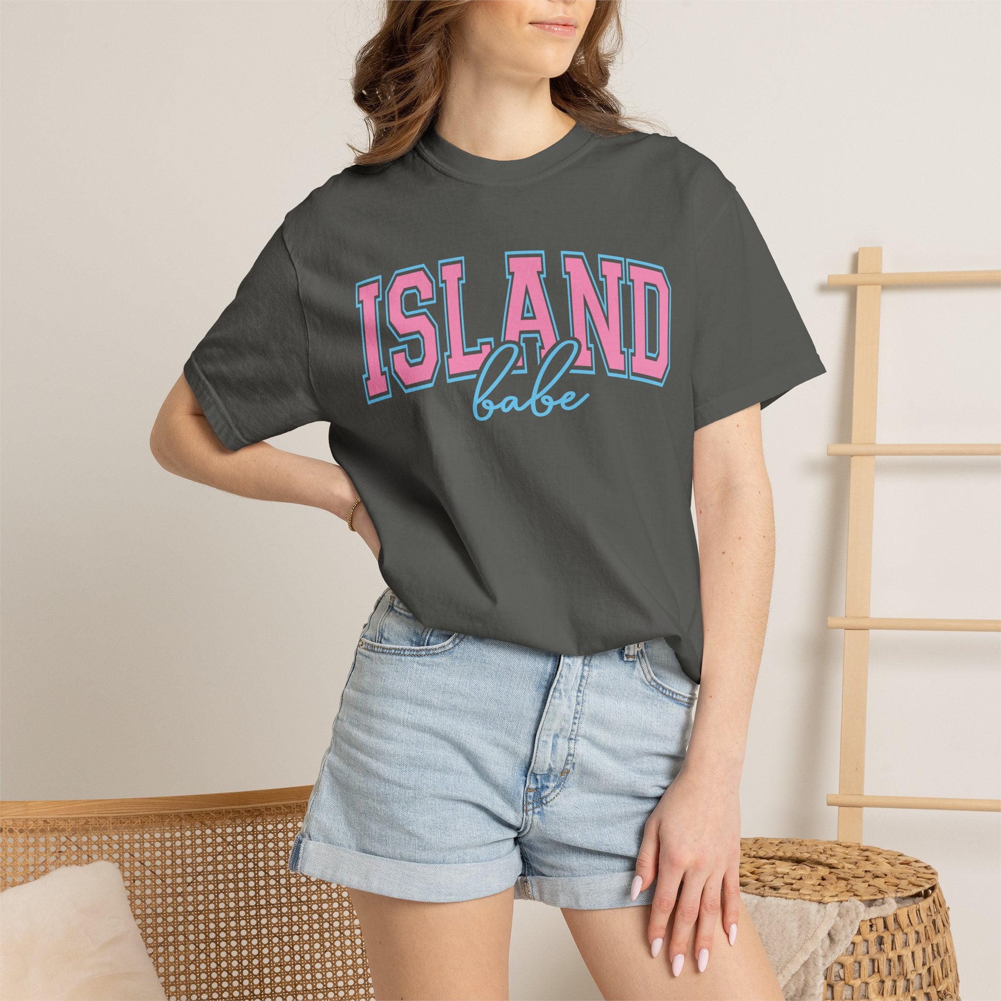 Island Babe T-Shirt — Retro Pink & Blue Beach Tee