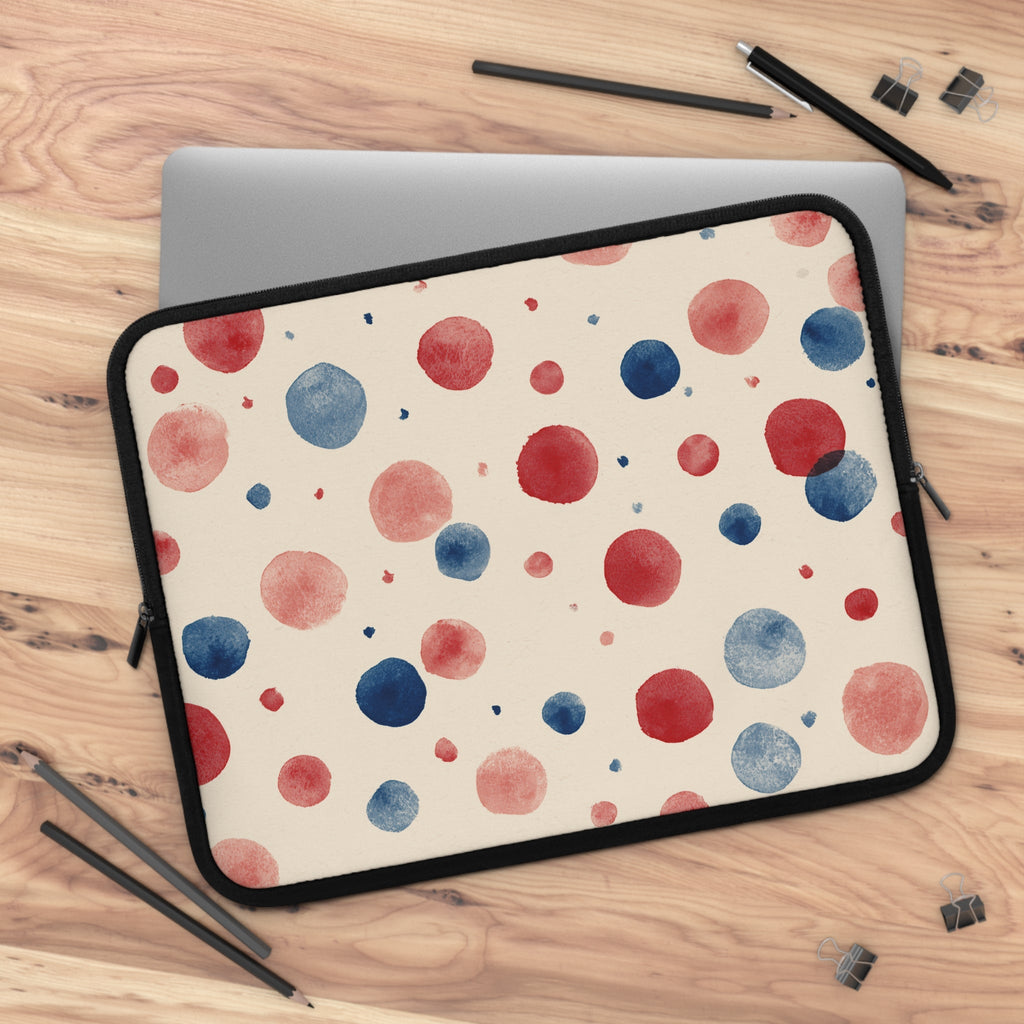 Watercolor Polka Dot Laptop Sleeve â€“ Red & Blue Dots on Cream