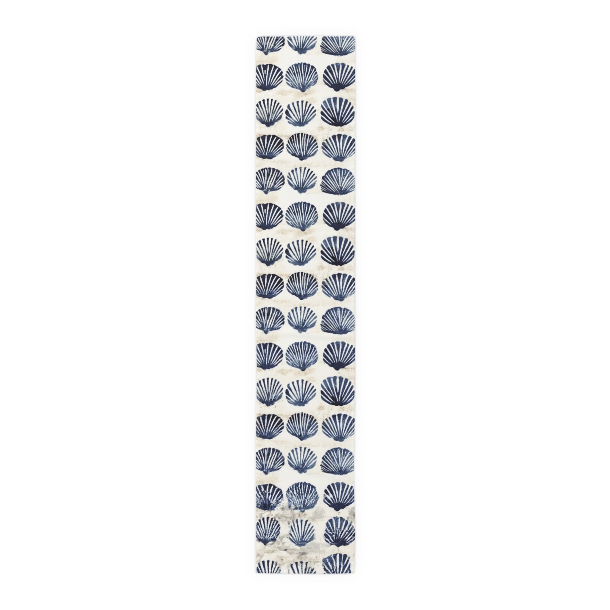 Coastal Navy Shell Table Runner â€“ Blue Seashell Cotton-Poly Dining Decor