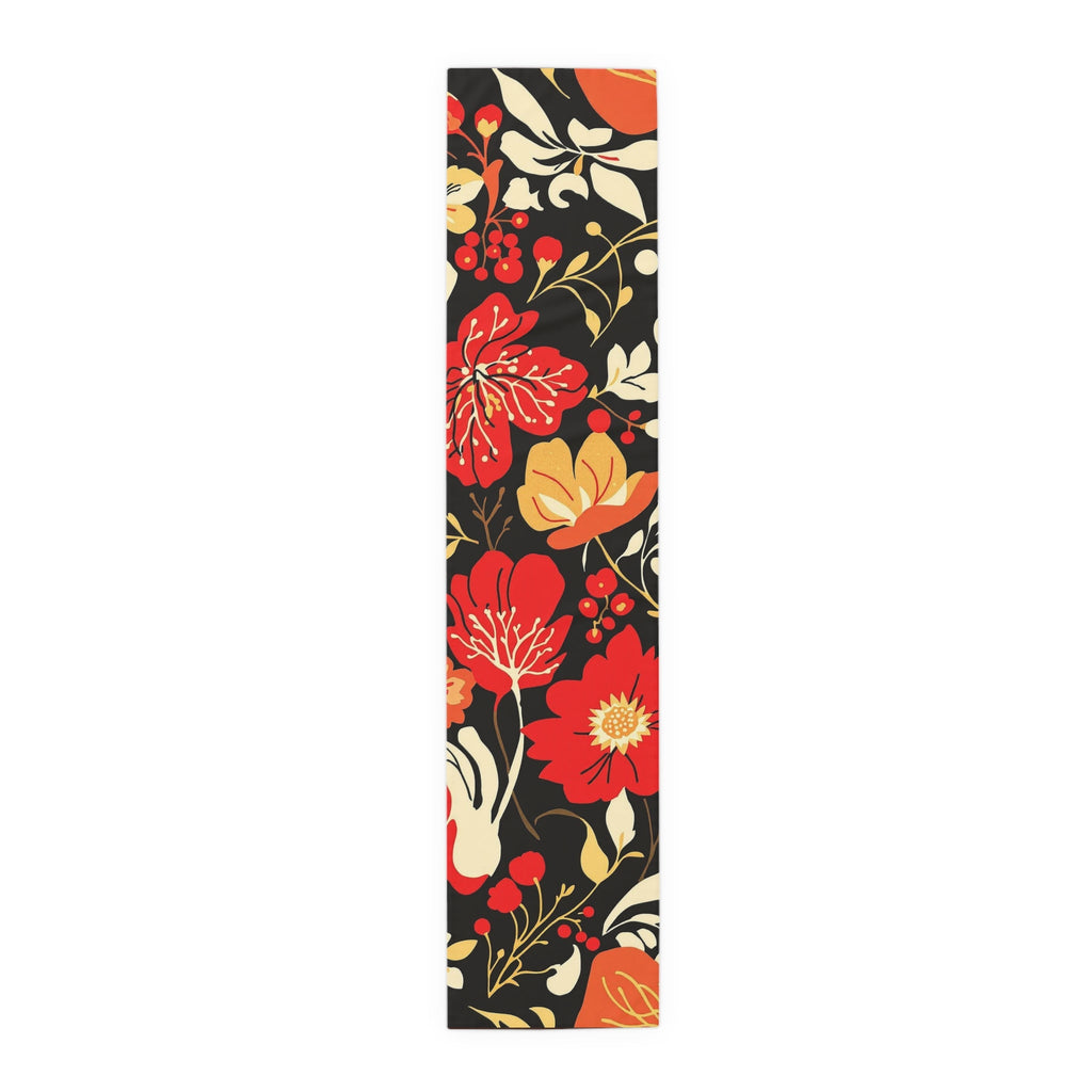 Floral Noir Table Runner â€” Coral & Cream Garden Pattern 16x72