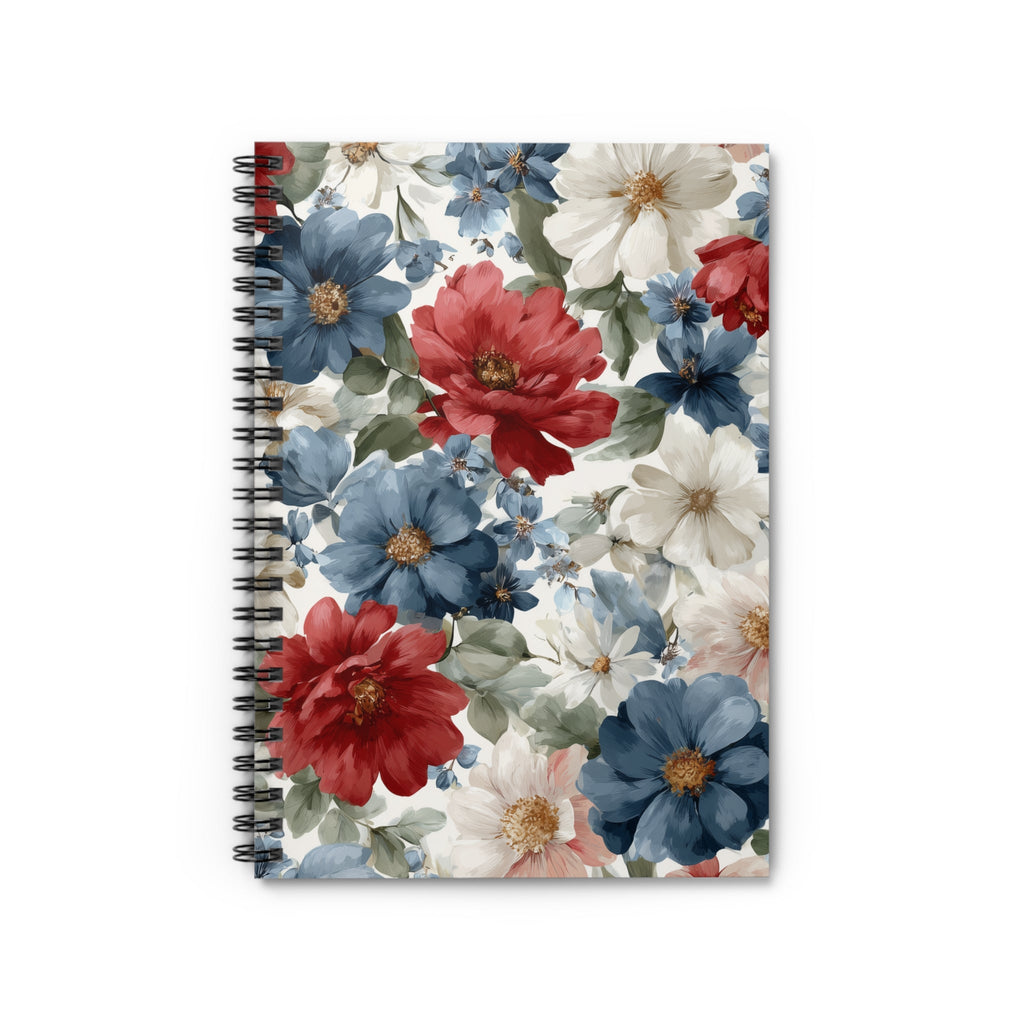 Floral Watercolor Spiral Notebook â€” Red, Blue & White Garden Blooms (Ruled)